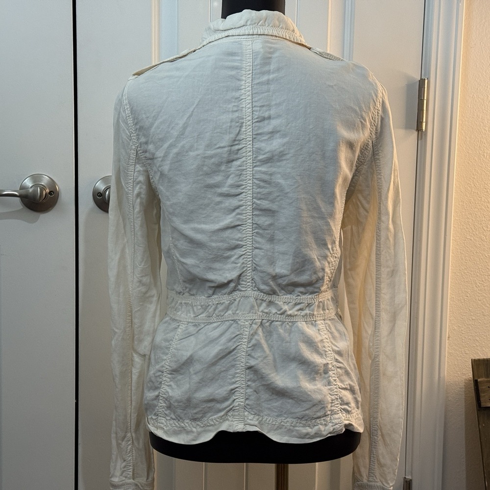 J Crew Utility Jacket Size M Ivory‎ Linen Silk Long Sleeve Button Up Cargo Y2K - Picture 2 of 8